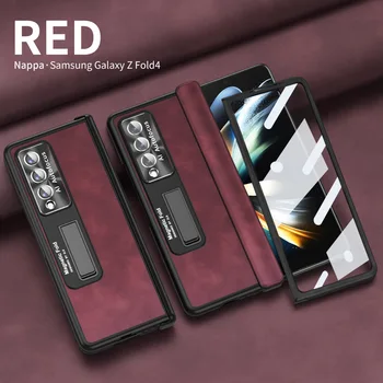 Kožené puzdro pre Samsung Z Násobne 5 Fold4 Matné Telefón Prípade Záves Shell Membrány Integrované All-Inclusive ZFold3 Ochranný Kryt