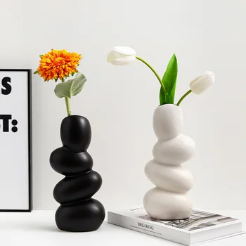 Kreatívne Kamienkové Váza Čierny Biely Kvet Usporiadanie Nádoby Hydroponické Dekorácie Obývacia Izba Stôl Váza Domáce Dekorácie