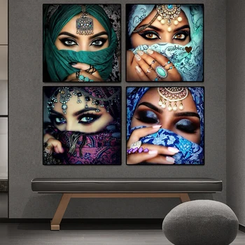 Krásne Veľké Oči Arabské Moslimské Ženy Plagát Plátno Tlačiť Indické Dievča, Dekoratívne Maľby Nástenné Art Obrázok Obrázok Izba Dekor