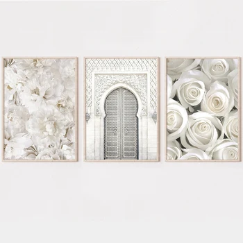 Kvetinový Marocký wall art, pivónia, ruža, okrasné arch minimalistický moderné nástenné dekorácie plagát