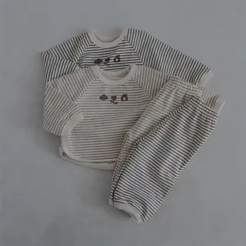 Kórea Štýl 2024 Prekladané Cartoon Dieťa Nastaví na Jar Jeseň Batole Detské Oblečenie Baby Girl Šaty Mäkké Bavlnené Chlapčenské Nohavice Top