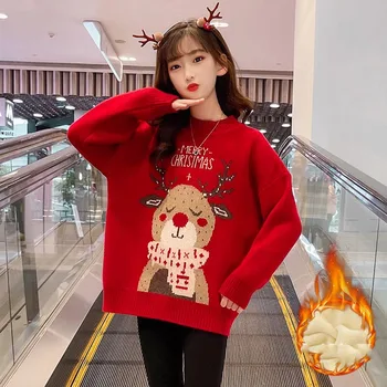 Kórejský Jeseň Zima Školské Dievča Zahustiť Vianočné Pyžamo Dospievajúce Dievča, Los Pletený Sveter Junior Dievča Pulóver Knitwears Topy
