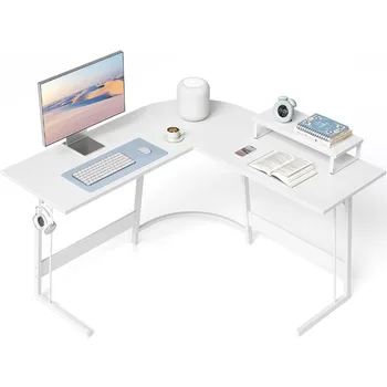 L Tvarované Herný Stôl Počítača v Kancelárii, 47 Palec Rohový písací Stôl s Veľkými Stojan Monitora（Biela/Rustic Brown）voliteľné
