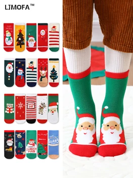 LJMOFA 5 Pár Vianočné Ponožky pre Deti detský Zimný Jeseň Teplá Bavlnená Dieťa, Dievča, Chlapec, Ponožky Batoľatá Hrubé Polovice Trubice Ponožky C195
