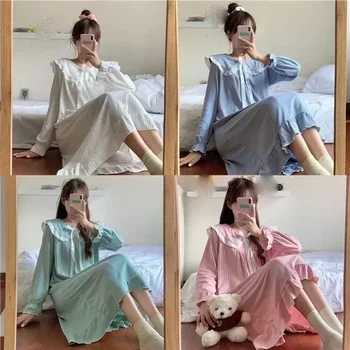 Letné Bábika Nightgowns Žena Sleepwear Oblečenie Nightie Odev Rukávy Noc Ženy Domov Dlhú Dámy Golier Roztomilý Kórejský Šaty