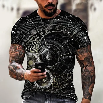 Letné Novej pánskej Módy T-shirt Kameň Hodiny Ako Harajuku 3D Tlač Príležitostné Športové tričko okolo Krku Retro-Krátke rukávy Top