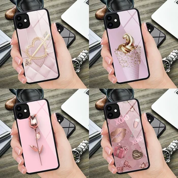 Luxuty Dizajn Pink Gold Rose Láska Srdce Prípade Gumy pre iPhone13 12 11 Pro Max XS 8 7 6 6 X Plus SE 2020 XR 12Mini zahŕňa fudas