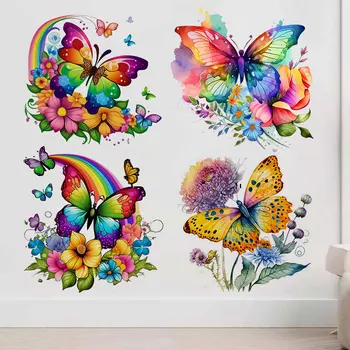 M760 Farebné Motýle A Kvety Stenu, Nálepky, Kúpeľňa, Wc Dekor Obtlačky Obývacia Izba Kabinetu Domáce Dekorácie