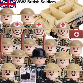 MOC WW2 Vojenské Churchill Údaje Anglicko Armády British Medical Vojakov Pechoty Vojny Scéne Vojaci Zbrane Tehly Hračky pre Chlapcov Darček