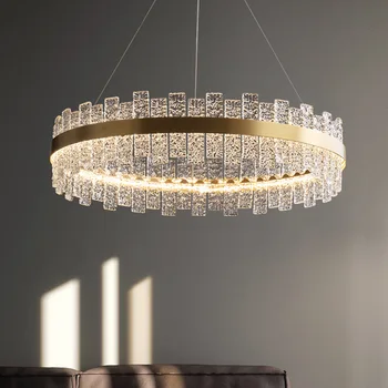 Moderné LED Sklo Krištáľ Prívesok Svetlo Domova Listry Gold okolo Lustra, Obývacia Izba, Spálňa Stropné Lampy