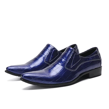 Muž Elegantné Modré Ikony Vzor Formálne Topánky Večer Banquet Muž Namieril Prst Topánky Veľkosť Mužov Patent Kožené Topánky Loafer