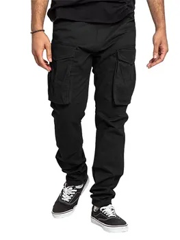 Muži Cargo Nohavice s Vreckami Farbou Voľné Šnúrkou Jogger Tepláky Bežné Nohavice pre Streetwear