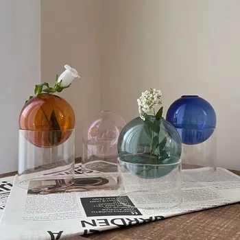 Nordic Farebné Sklenené Vázy Minimalistický Tvorivé Domova Obývacia Izba Kvet Usporiadanie Hydroponické Sférické Tabuľka Dekor