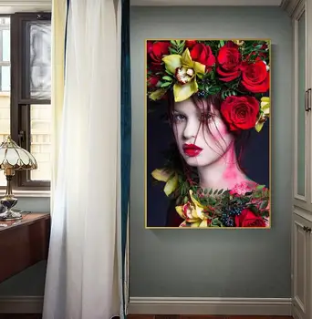 Nordic plagát dievča, dekoratívne maľby abstraktné krásy portrét modernej jednoduché steny v obývacej izbe visí kvety