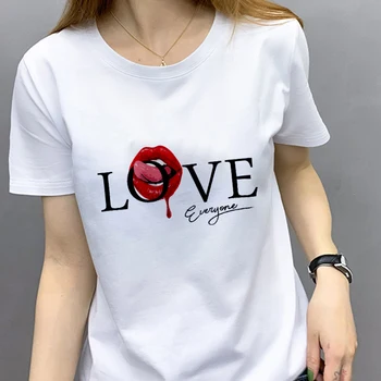 Nové Letné Tričko Love pery Vytlačené Krátky Rukáv T shirt Ženy Tenké Časti T-shirt Femme Harajuku Biele Topy Ženské Oblečenie