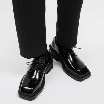 Nové Svadobné Topánky, Módne pánske Čierne Štvorcové Prst Business Formálne Oxfords Britský Štýl Čipky Derby Topánky Chaussure Homme