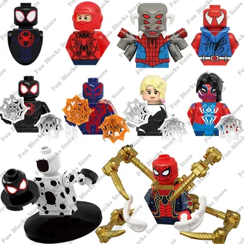 Nový Spider-Man Film Kreslený Bábiky Tehly Mieste Km Morales Gwen Stacy Mini Akčné Figúrky Zostaviť Hračky Marvel Modelu Deti Darček