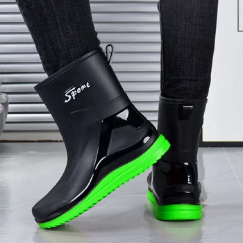Nový štýl dážď topánky pre mužov, mid-teľa vodotesný, anti-slip gumové topánky plus velvet rybárske bezpečnosti práce dážď topánky pre mužov
