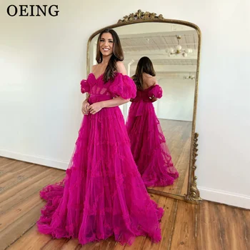 OEING Pekná A-Line Prom Šaty Ramena Lístkového Rukávy Tylu Večerné Šaty Formálne Príležitosti Šaty Vestidos De Fiesta