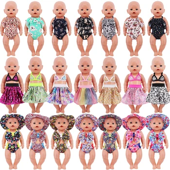 Oblečenie Pre 43 cm Reborn Baby&18-palcové American Doll Tlač Plavky+Čiapka,Šatka Plavky A Sukne Bábika Príslušenstvo Pop Dievča Hračky