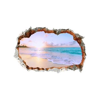 Obrázok Pláži Nástenné Art Obývacia Izba Mora Okno 3D Krajiny Spálňa Vymeniteľné DIY Lepidlo Odtlačkový Domova