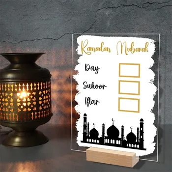 Opakovane Ramadánu Kalendár Rada Drevený Základ Tabuľka Ornament Mubarak Eid Adventný Deň Suhoor Iftaar Časovač Darčeky s Perom