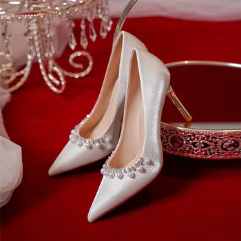 Pearl tenký s módne svadobné topánky nevesta obuv jeseň nové dámske topánky na vysokom opätku bridesmaid, topánky, módne spoločenské topánky