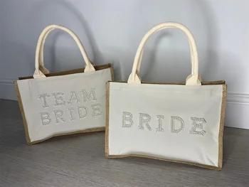 Personalizované tote bag - malé tote bag bridesmaid, taška nevesta personalizované sliepky strany taška darčeková taška slamy tote bag nevesta strany favou