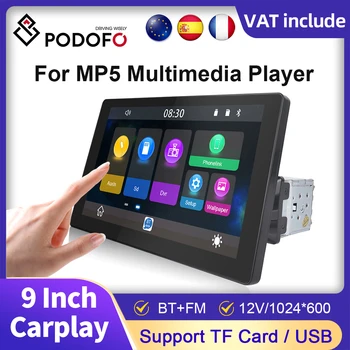 Podofo 1Din Car Multimedia Player 9 palcový Dotykový Displej Autoradio Stereo Rádio Pre Univerzálne Carplay Bluetooth, FM Rádio MP5 Prehrávač