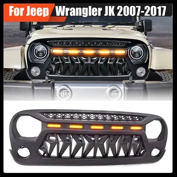 Pre Jeep Wrangler JK 2007-2017 Auto Racing Mriežka Nárazníka Stráže Gril S Kovovou Oka s 5 LED Svetlá Nahradenie Rytier Grily