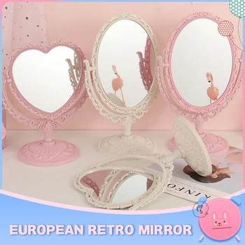 Princezná Kozmetické Zrkadlo Spálne V Tvare Srdca Toaletný Zrkadlo Európskom Štýle Vintage Obojstranné Make-Up Zrkadlo Krásne Dievča Oválne
