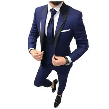 Prispôsobený Námorníckej Modrej Farby pre Mužov Slim Fit Svadby Ženích Vyhovuje Tuxedos 3 Kusy Groomsmen Strany Obleky, Svadobné Smoking pre Človeka