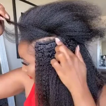 Prírodné Ľudské Vlasy Kučeravé Rovno Clip In Predlžovanie Vlasov Brazílskym Remy Vlasy Afro Hrubo Yaki Rozšírenia Pre Čierne Ženy