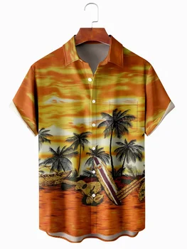 Pánske Ocean Beach Tlač Košele Ležérne Módne Vrecku Havajské Klope Tričko s Krátkym Rukávom Letné Plážové oblečenie