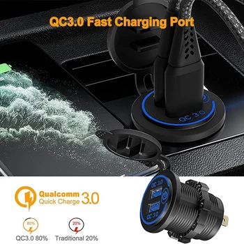 QC 3.0 Duálny USB Nabíjačka do Auta Zásuvky S Dotykom Prepnúť Rýchle Nabitie elektrická Zásuvka Pre 12V-24V Motocykel, Boat