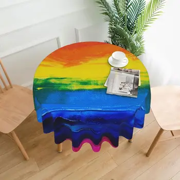 Rainbow Kefa Tlač Obrus Moderného Umenia Vonkajšie Okrúhly Stôl Kryt Retro Vlastný DIY obrus Na Hostine Vianočný Večierok