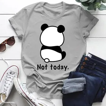 Roztomilá Panda Nie Dnes Vytlačené T-Košele Pre Ženy, Krátky Rukáv Zábavné Kolo Krku Tee Tričko Príležitostné Letné Topy