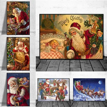Roztomilý Snehuliak A Santa Claus Plátno Na Maľovanie Na Stenu Umenie Veselé Vianoce Plagáty A Vytlačí Domova Noel Dekorácie