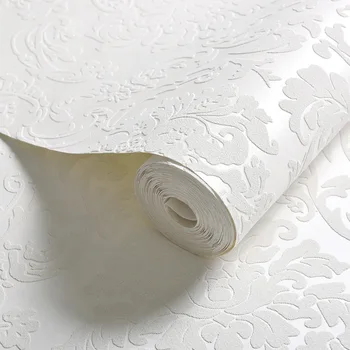 Samolepiace Biele Plastický Damašku, Tapety, Ošúpte a Držať Obyčajný Farbou Damask Stenu Papier pre Spálne, Obývacia Izba Dekor