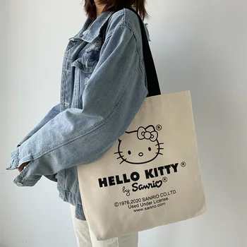 Sanrio Dobrý Deň, Kittys Plátno Taška Dievčatá Kawaii Bežné Veľká-Kapacita Kabelka Anime Taška Cez Rameno Ísť Von Nakupovanie Látkové Taška