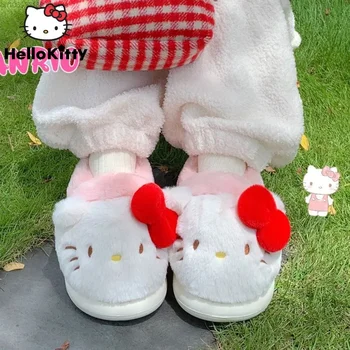 Sanrio Hello Kitty Bavlnené Papuče 2000s Estetické Zimné Zábal Päty Kawaii Anime Teplé Oblečenie Obuv Y2k Dievčatá Fuzzy Harajuku Topánky