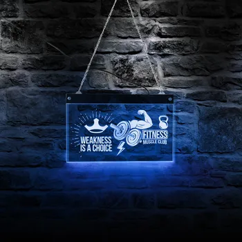Slabosť Je Výber TELOCVIČNI Motivačný Citát LED Osvetlenie Steny Prihlásiť Fitness Svalov Klub LED Otvorené Prihlásenie Elektronické Osvetlené Značky