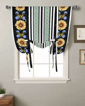 Slnečnica Motýľ Skúmie Textúra Kuchyňa Krátke Okno Opony Moderného Domova Malé Okno Roman Zviazať Závesy