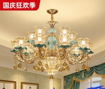 Svetlo Luxusné Krištáľový Luster Európskom Štýle Lampa v Obývacej Izbe Luxusnú Atmosféru Lampy Villa Spálňa Ryža