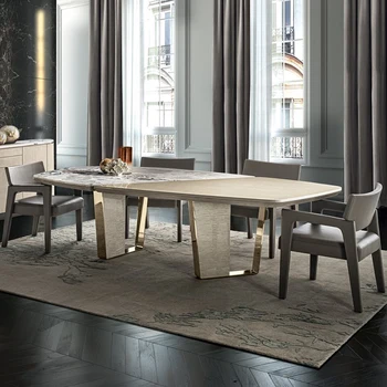 Tabuľka svetlo luxusné high-end prírodný mramor jedálenský stôl obdĺžnikový domov villa taliansky jedálenský stôl a stoličky zmes
