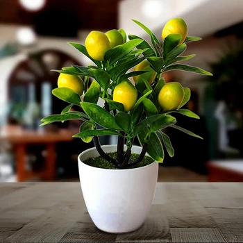 Umelé Lemon Tree Črepníkové Kvety Falošné Rastlín Vonku Na Dvore Záhradné Doma V Hrnci Dekorácie Simulácia Ozdoby
