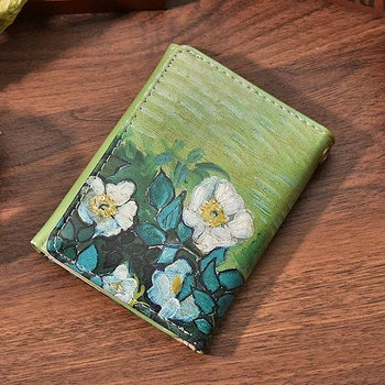 Van Gogh je Divoká Ruža Peňaženky Ženy Krátke Vintage Elegantný Skladací Peňažné Klip Kožené Kabelky Študentov Peniaze Taška Kreditnej Karty Držiteľ