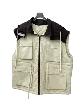Vesta bunda s kapucňou krátke voľné verzia hit farba multi-pocket dizajn teplé a pohodlné 2023 zimné nové 1117