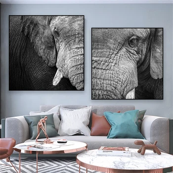 Veľké Zviera Čiernej A Bielej Umenie Plagátu Slon Plátno Na Maľovanie Ročník Tlače Na Stenu Umenie Obrázok Domov Obývacia Izba Dekor