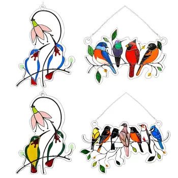 Vitráže Vtákov-On-A-Wire Okno Panel Visí Dvore Ornament